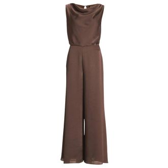 Swing Swing - Jumpsuit van satijn met watervalhals - Dames - Jumpsuits & Playsuits - Bruin - Maat: XL Satijn