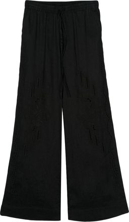 P.A.R.O.S.H. broderie-anglaise linen trousers - women - Linen/Flax - M - Black