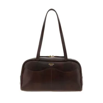 Prada Dark Brown Leather Large Prada Carry Shoulder Bag Cacao Borse A Mano