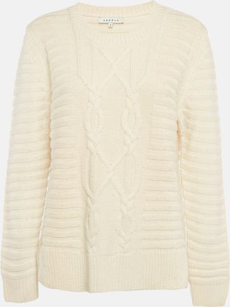 Sandro Cream Cable Knit Crewneck Sweater