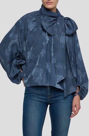 L'agence Rhett Floral Print Blouson Sleeve Shirt in Vintage Indigo Floral at Nordstrom, Size Xx-Large
