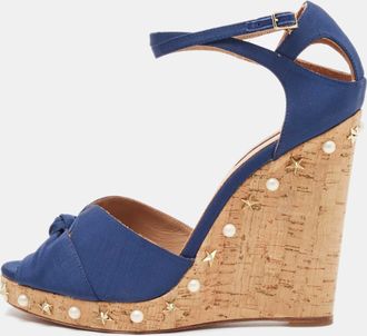 Aquazzura Blue Grosgrain Embellished Harlow Wedge Sandals