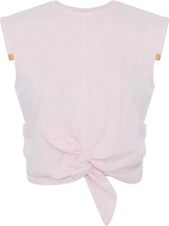 Elisabetta Franchi Knot-Front Jersey T-shirt - Dames - Tops zonder mouwen - Roze - L - Katoen - Tops