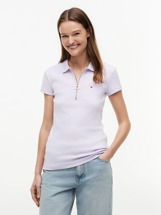 Tommy Hilfiger Womens Slim Fit Zip Polo - Purple - XXL