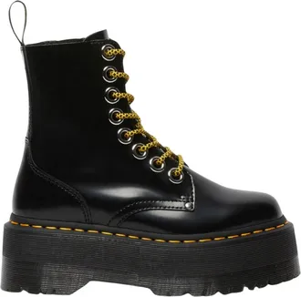 Dr. Martens Max Geel Stitch Leren Plateau Laarzen - Dames - Veterlaarzen - Zwart - 37 EU - Leer - Schoenen