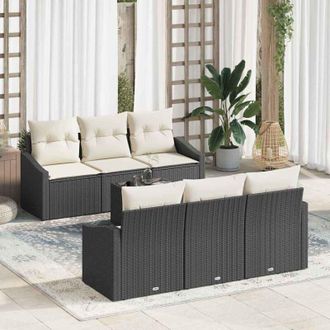 vidaXL Conjunto De Sof&aacute; De Jard&iacute;n 7 Pcs Negro, Crema 55 X 55 X 37 Cm Vidaxl