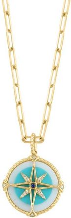 Effy 14K Yellow Gold Diamond, White Agate, Sapphire, Turquoise Compass Pendant Necklace Necklace in 14K Gold at Nordstrom, Size 17