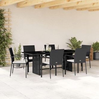 vidaXL Set De Comedor De Jard&iacute;n 7 Pzas Y Cojines Rat&aacute;n Sint&eacute;tico Negro Vidaxl