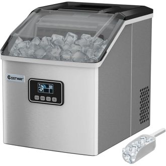 Costway Costway M&aacute;quina De Hielo De Acero Inoxidable, M&aacute;quina Para Hacer Hielo Autolimpieza Con Pala Y Cesta, 22 Kg/24h, Con Panel De Control Lcd Y Cuchara De