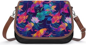 Generic Japanese Fishes Flowers Small Womens Crossbody Bags Shoulder Handbag with Adjustable Strap for Travel