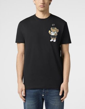 Philipp Plein Round Neck T-Shirt Teddy Tennis Patch Men in Black at Nordstrom, Size Xxx-Large