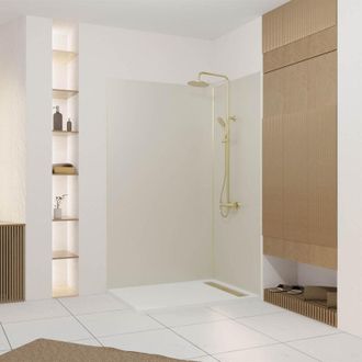 Aurlane Pack 2 Paneles Murales De Aluminio Marfil 120+90x210cm + Perfiles De Acabado Y Angular Oro Cepillado