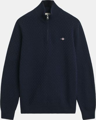 GANT Mens Gant Micro Texture Half Zip in Blue