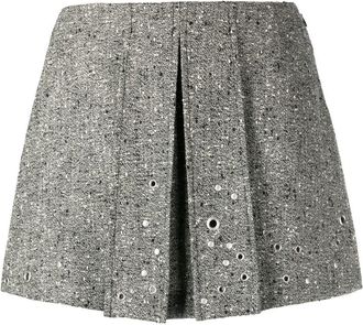 Durazzi Milano rivet-detail pleated mini skirt - women - Virgin Wool/Polyamide/Elastane/Viscose - 38 - Grey