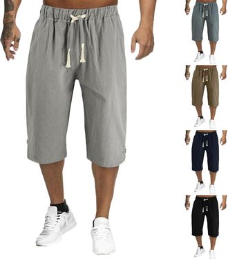 Generic Mens Capris Pants 3/4 Length Beach Shorts Men Summer Pool Capris Loose Elasticated Waist Capris Three-Quarters Length Yoga Pants Lightweight Holiday C