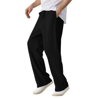 Generic 2025 Trousers Mens Casual Linen Pants Comfortable Breathable Lightweight Relaxed Fit Solid Color Summer Trousers with Pockets for Outdoor Travel (Blac