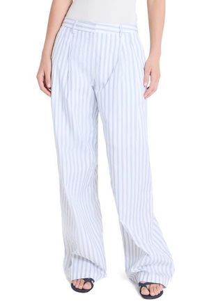 TWP Sulli Ticking Stripe Cotton Pants in White /Midnight at Nordstrom, Size 10