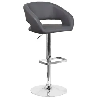 Flash Furniture Gray Vinyl Adjustable Height Barstool with Rounded Mid-Back and Chrome Base