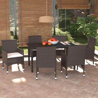 vidaXL Set Muebles De Jard&iacute;n Con Cojines 7 Pzas Rat&aacute;n Sint&eacute;tico Marr&oacute;n Vidaxl