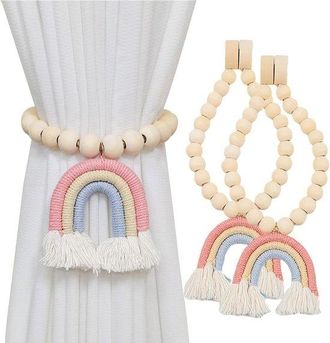 No Brand Sujetadores De Cortinas De Cuentas De Madera, Hebillas Magn&eacute;ticas Para Cortinas Con Borlas, Sujetadores De Cortinas De Colores Arco&iacute;ris Con Borlas, De