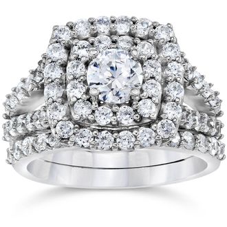 Pompeii3 2 Ct Diamond Engagement Halo Engagement Ring Set Lab Grown in Gold or Platinum