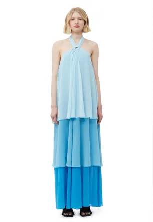 Ganni Chiffon Layer Maxi Dress - Size 10/12 Blue