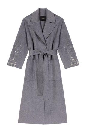 Maje Long double-faced rhinestone coat in Grey at Nordstrom, Size 38 Eu