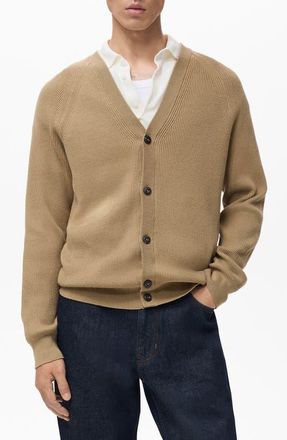 Mango Ribbed Cotton Blend Cardigan in Beige at Nordstrom, Size Medium