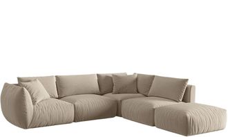 MICADONI Modulares 4-Sitzer Design Ecksofa Chris mit Ottomane und Eckteil rechts - Samtbezug