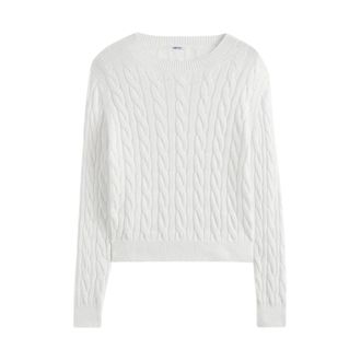 Aspesi Biologisch katoenen longsleeve ronde hals shirt - Dames - Ronde hals truien - Wit - M - Katoen - Truien & Vesten
