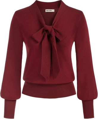 Grace Karin Casual Daily Sweater Women Elastic Lightweight Pullover V-Neck Long Sleeve Going Out Knitted Tops Wine Red XL