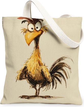 Generic Funny Bird Canvas Tote Bags, Quirky Animal Design Reusable Grocery Bags, Lightweight Washable Shoulder Strap Canvas for Sho, Beige, 13x15 Inch