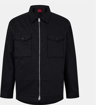 HUGO BOSS Mens Solid Patterned Shirt Jacket with Chest Pocket - Black - Size: Regular/36