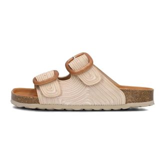 Verbenas Beige Leren Look Slippers met Hout Look Gespen - Dames - Schoenen - Beige - Maat: 37 EU Leer