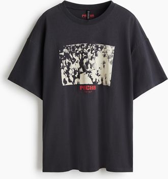 H&M Oversized T-Shirt mit Print - Grau