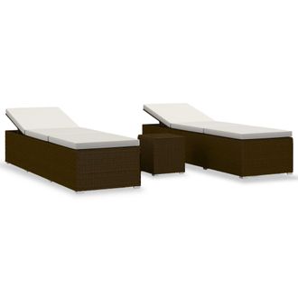vidaXL Vidaxl - Lettini Prendisole Con Tavolino 3 Pz In Polyrattan Marrone