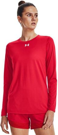 Under Armour Team Tech Womens Long Sleeve Gym Clothes, Red / White, L