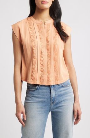 Wit & Wisdom Embellished Cap Sleeve Button-Up Shirt in Autumn Sunset at Nordstrom, Size X-Small