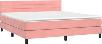 vidaXL Vidaxl - Cama Box Spring Colch&oacute;n Y Led Terciopelo Rosa 180x200 Cm