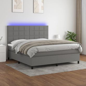 vidaXL Vidaxl - Cama Box Spring Colch&oacute;n Y Luces Led Tela Gris Oscuro 180x200 Cm