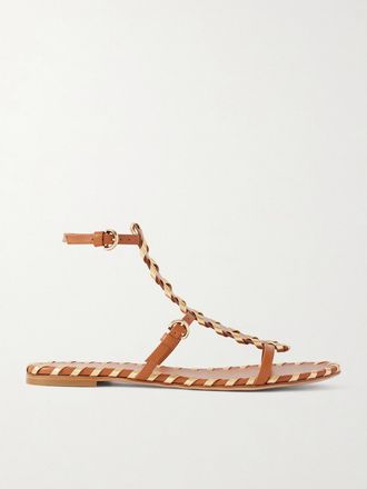 Gianvito Rossi Sandali In Pelle Con Finiture In Pelle Metallizzata E Impunture - Marrone