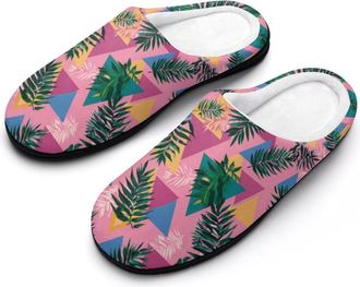Generic 80s Triangles Tropical Leaves Funny Mens Cotton Slippers Soft Non-Slip Rubber Sole House Slipper Indoor Outdoor
