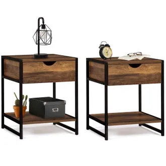 IDMarket Set Di 2 Comodini Hawkins, Legno Scuro, Design Industriale