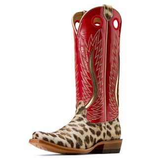 Ariat Womens Futurity Fort Worth Narrow Cutter Toe Western Boot in Gilded Leopard Hair On Queen Of Hearts, B Medium Width, Size 3.5, by Ariat