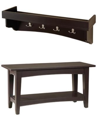 Alaterre Shaker Cottage Tray Shelf Coat Hook With Bench Set