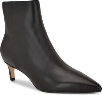 Nine West Brite Pointed Toe Kitten Heel Bootie in Black Leather at Nordstrom, Size 8.5