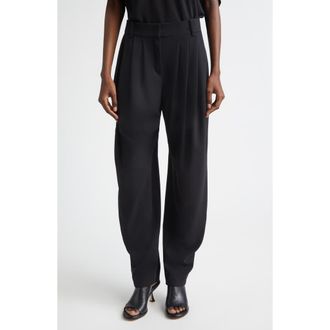 Michael Kors Pleated Wool Stretch Crepe Barrel Leg Pants in Black at Nordstrom, Size 10