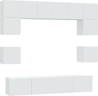 vidaXL Set De Muebles Para Tv 8 Piezas Madera Contrachapada Blanco Vidaxl