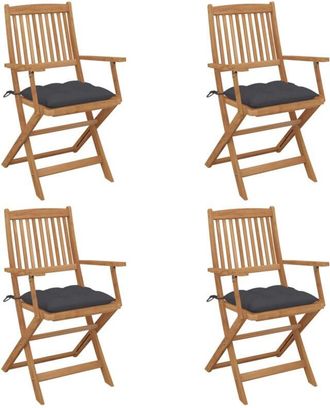 vidaXL Vidaxl - Sillas De Jard&iacute;n Plegables 4 Uds Y Cojines Madera Maciza Acacia