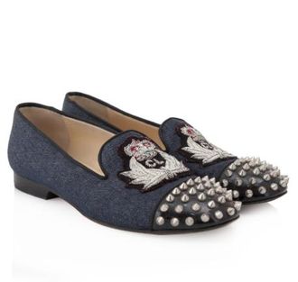 Christian Louboutin Denim Intern Spiked Flats Size 40